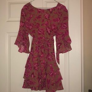 Sundae Muse Pink and Nude Floral Ruffle Dress